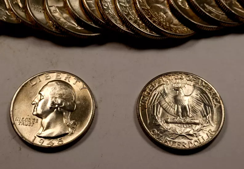 1945-D Washington Quarter Roll - Gem BU