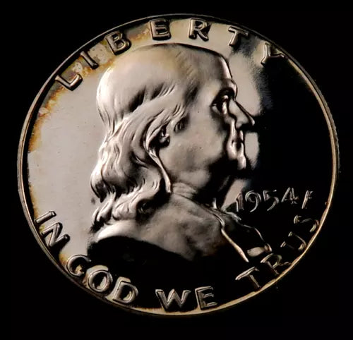 1954 Franklin Half Dollar - Gem Proof CAMEO (rainbow toned)