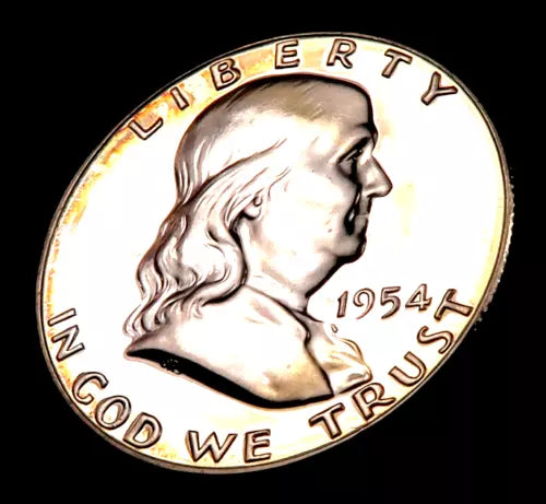 1954 Franklin Half Dollar - Gem Proof CAMEO (rainbow toned)