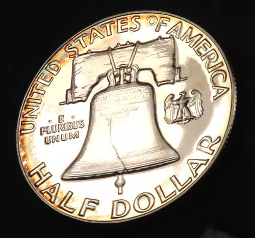 1954 Franklin Half Dollar - Gem Proof CAMEO (rainbow toned)