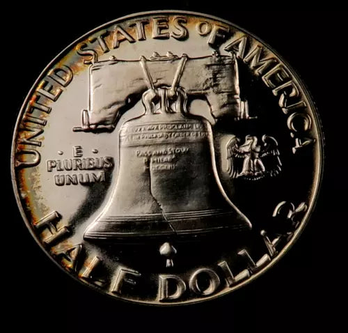 1954 Franklin Half Dollar - Gem Proof CAMEO (rainbow toned)