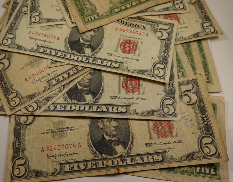 1963 Five Dollar Red Seal Note - Average Circulated