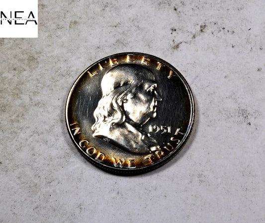 1951 Franklin Half Dollar ~ Gem Proof CAMEO Rainbow Toned
