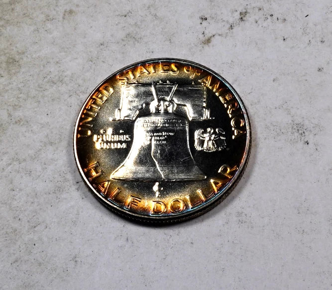 1951 Franklin Half Dollar ~ Gem Proof CAMEO Rainbow Toned