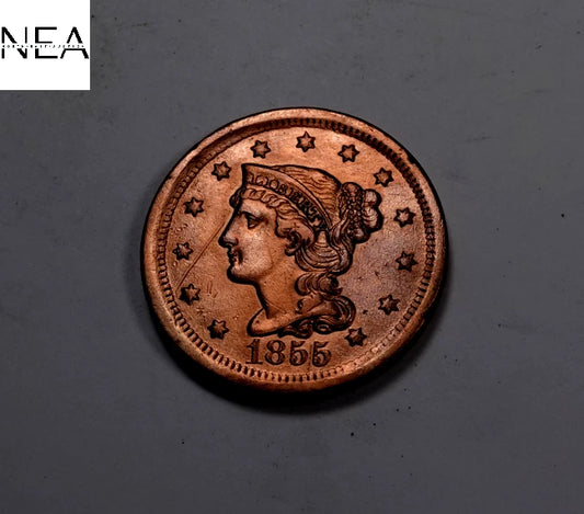1855 Braided Hair Large Cent ~ Choice BU+++ Red/BN