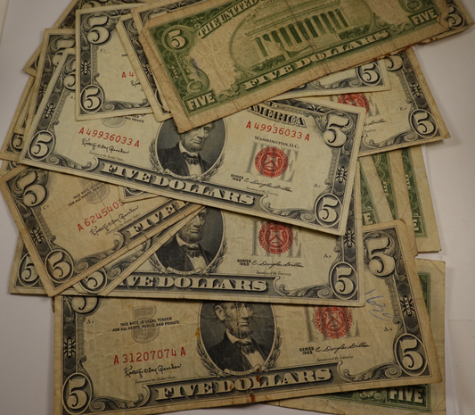 1963 Five Dollar Red Seal Note - Average Circulated